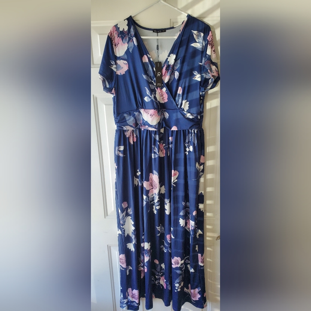 Ouges Blue Floral Print Maxi‎ Dress